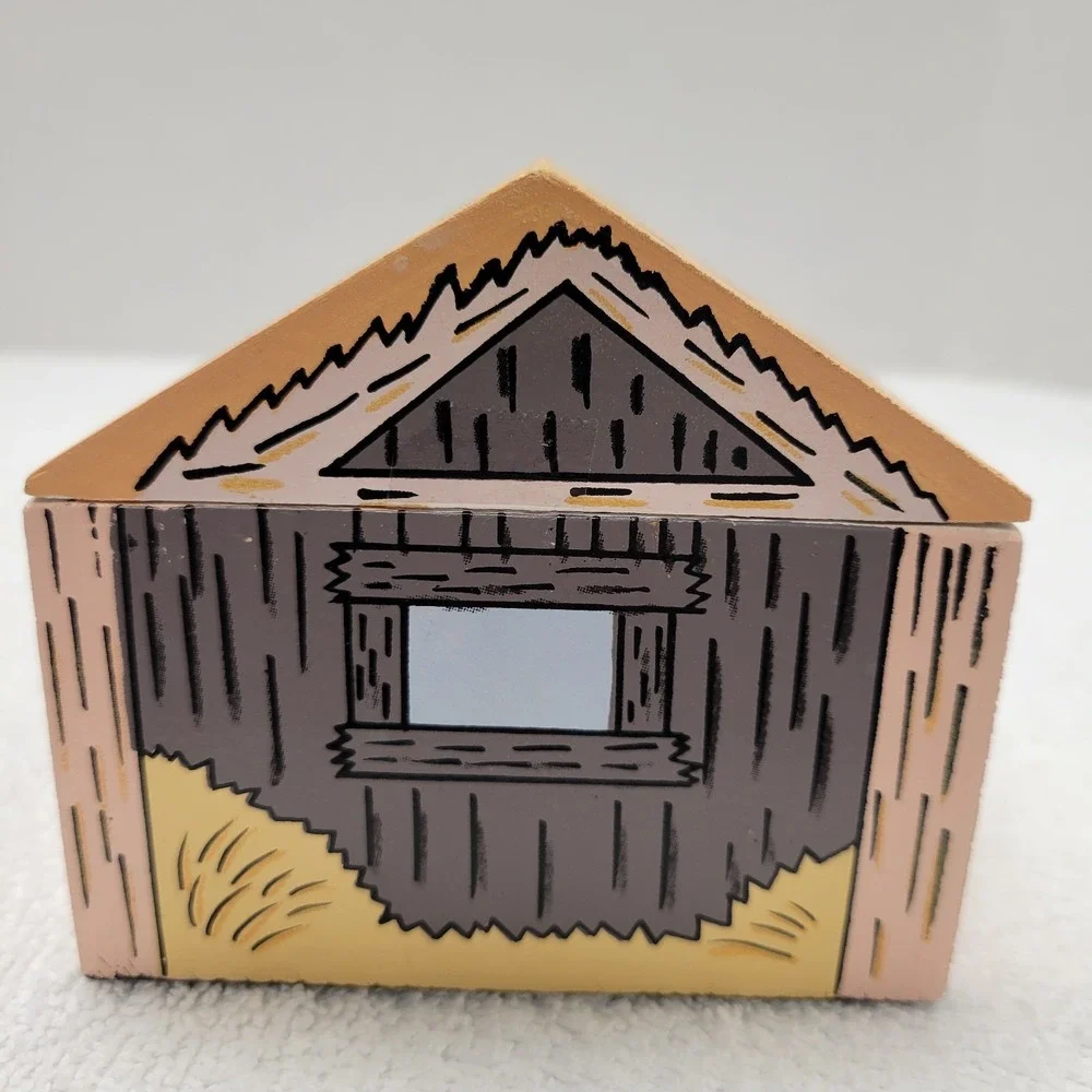 Wooden Minature Nativity Barn w/ 10‎ nesting figurines